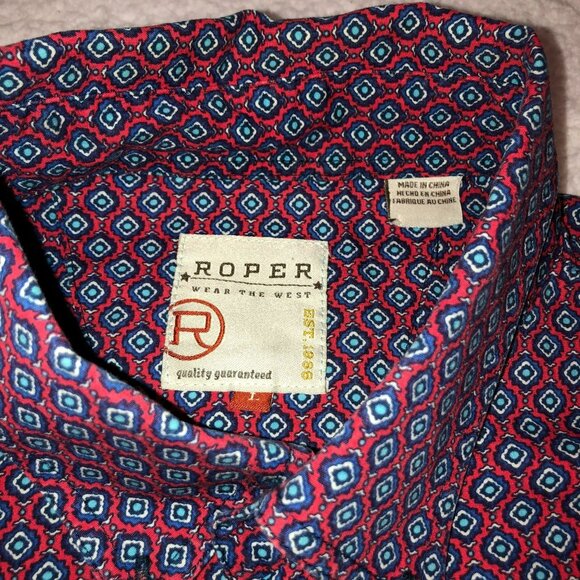 BURGUNDY PAISLEY WESTERN SHIRT SIZE L BUTTON DOWN COWBOY ROCKABILLY ROPER MENS - Picture 3 of 4